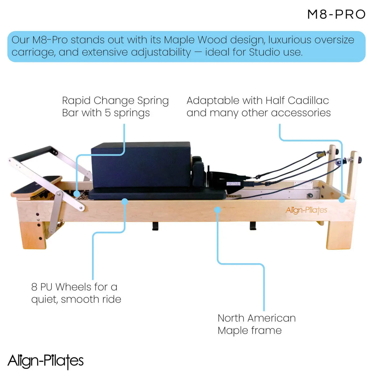 Align Pilates M8-Pro Maple Wood Reformer Machine With Pro Sitting Box